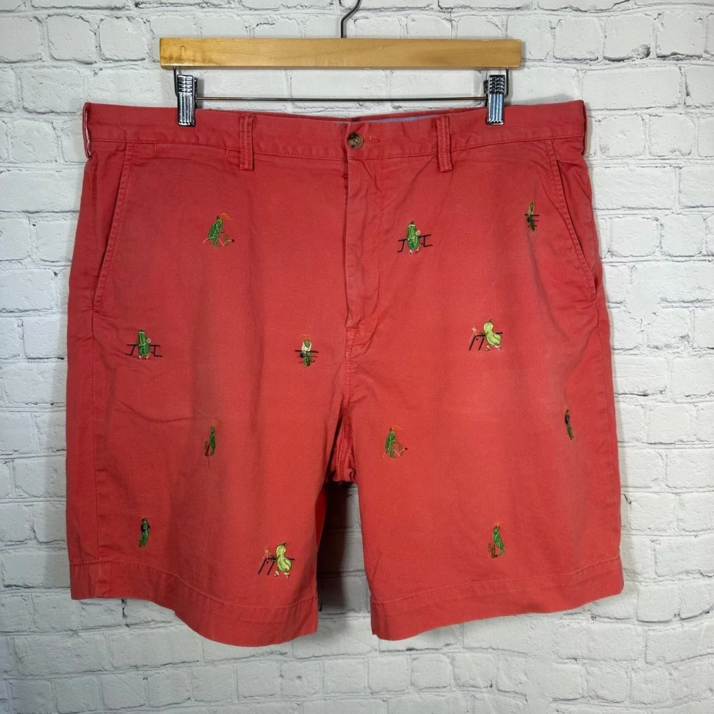Polo Ralph Lauren Mens Salmon Pink‎ Pickle Sport Embroidered Chino Shorts